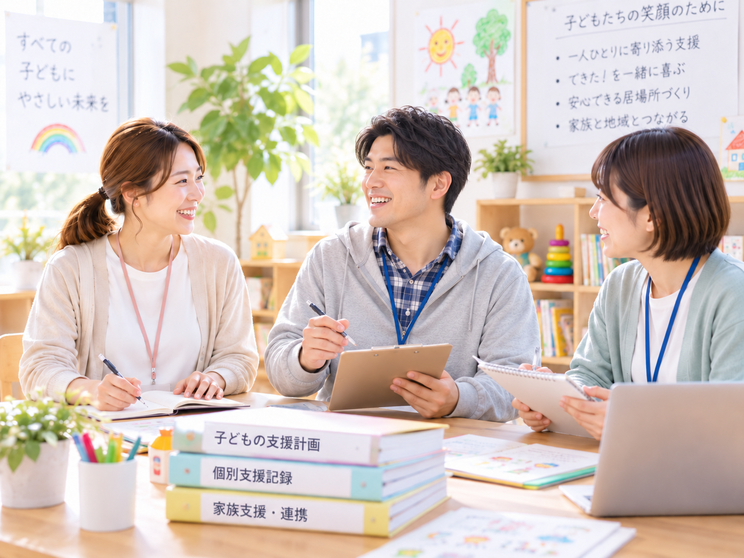 スタッフ同士で支援について相談するイメージ